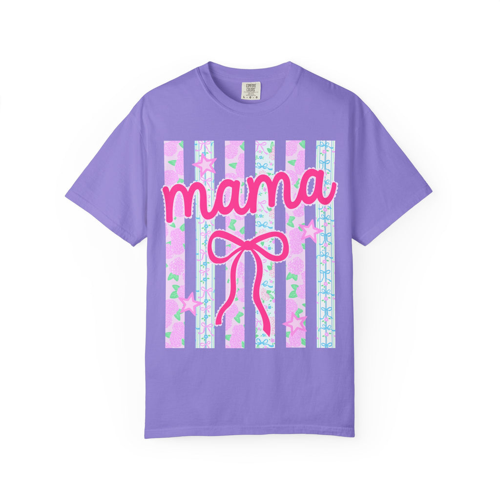 Mama Bow T-Shirt — Pastel Stripes & Ribbon Mother’s Day Tee