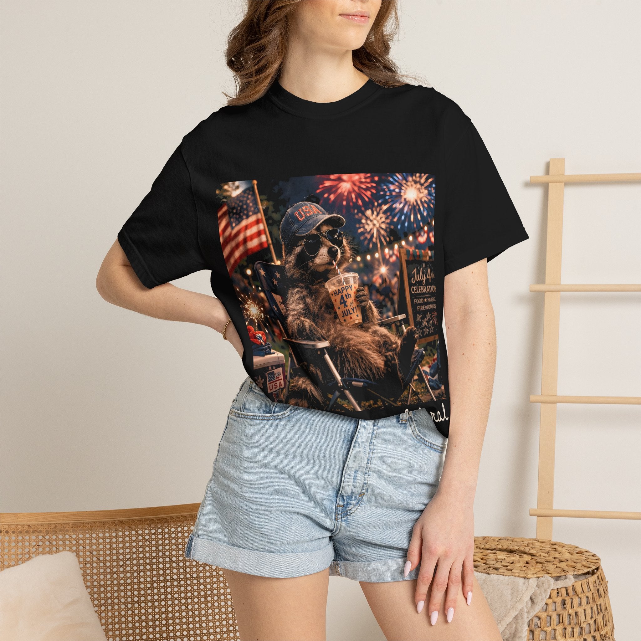Patriotic Raccoon Red, White and Feral tshirt