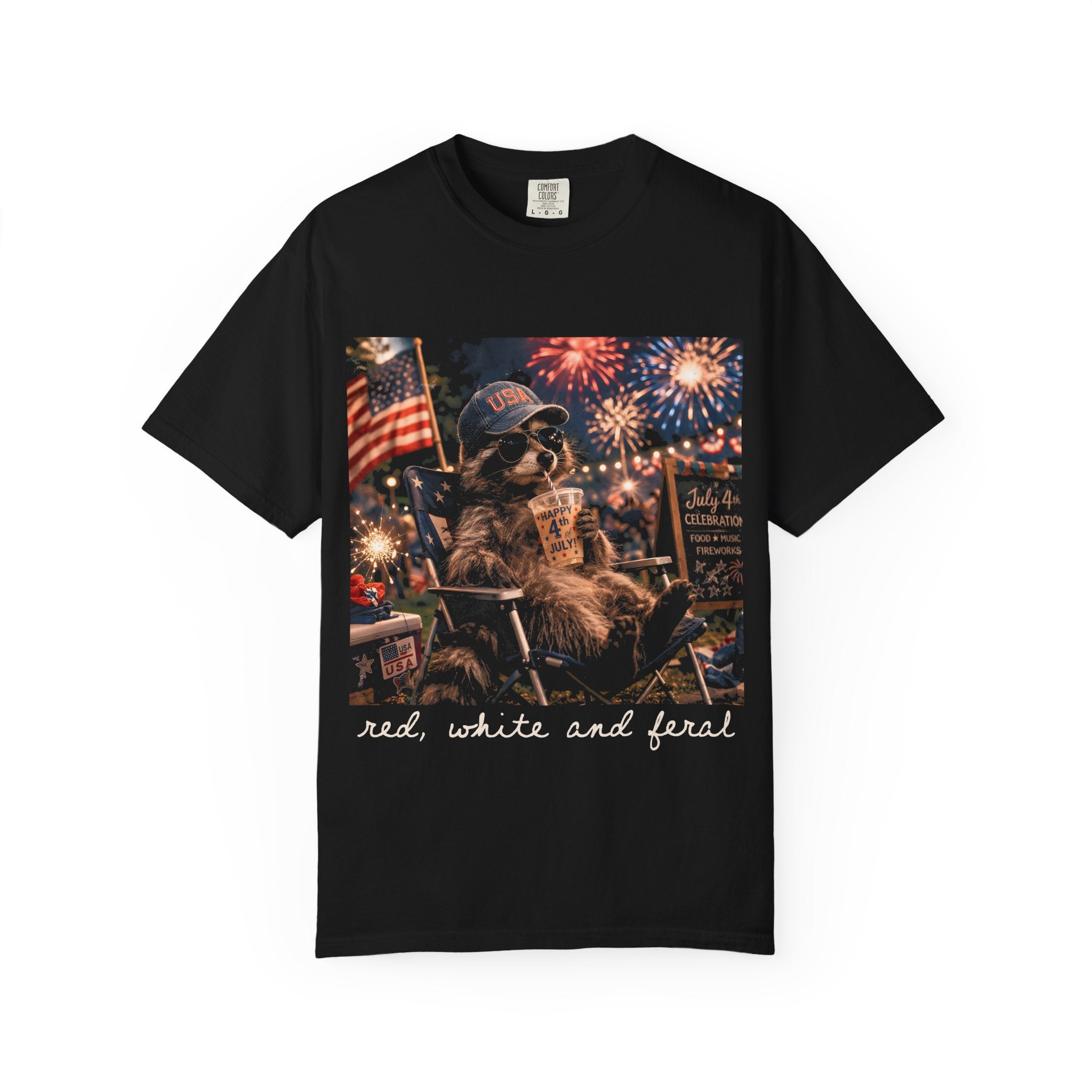Patriotic Raccoon Red, White and Feral tshirt