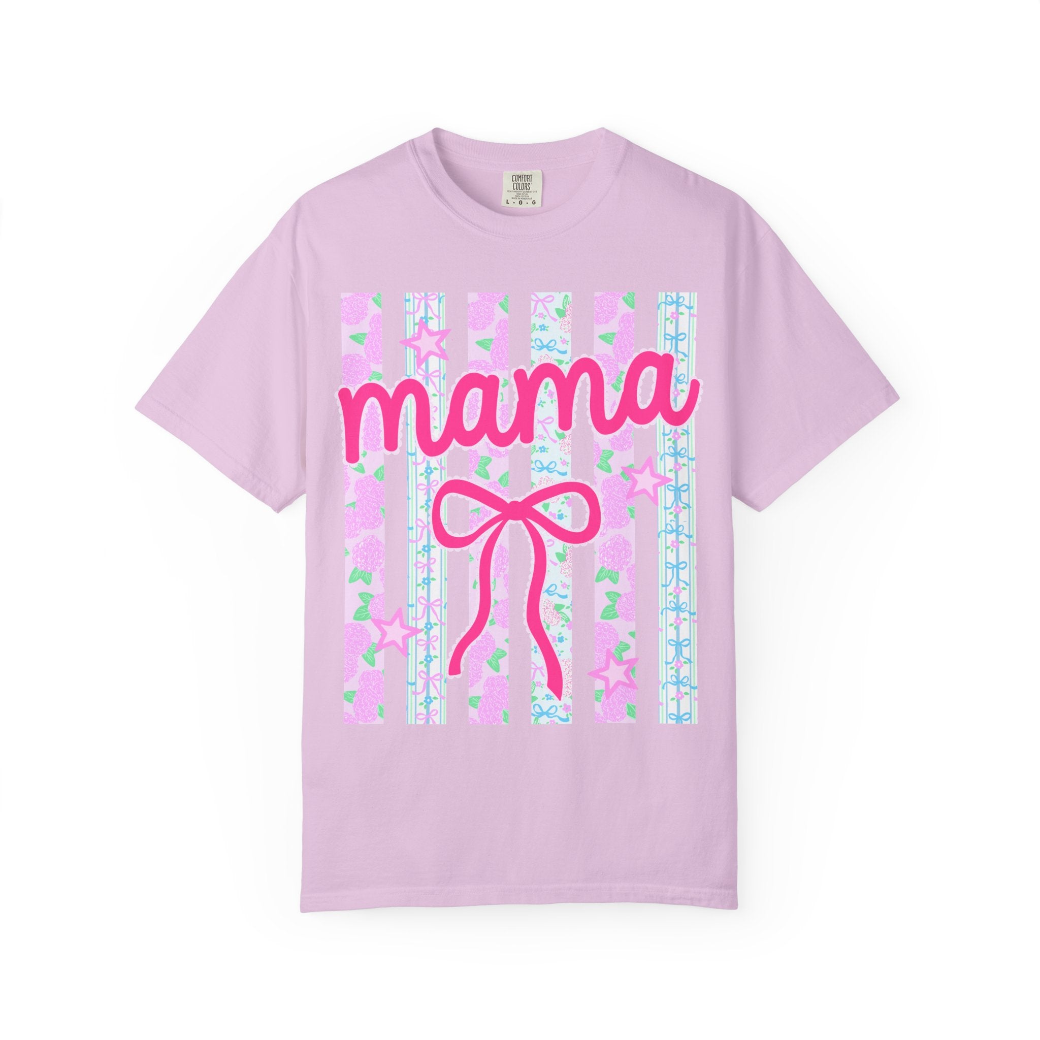 Mama Bow T-Shirt — Pastel Stripes & Ribbon Mother’s Day Tee