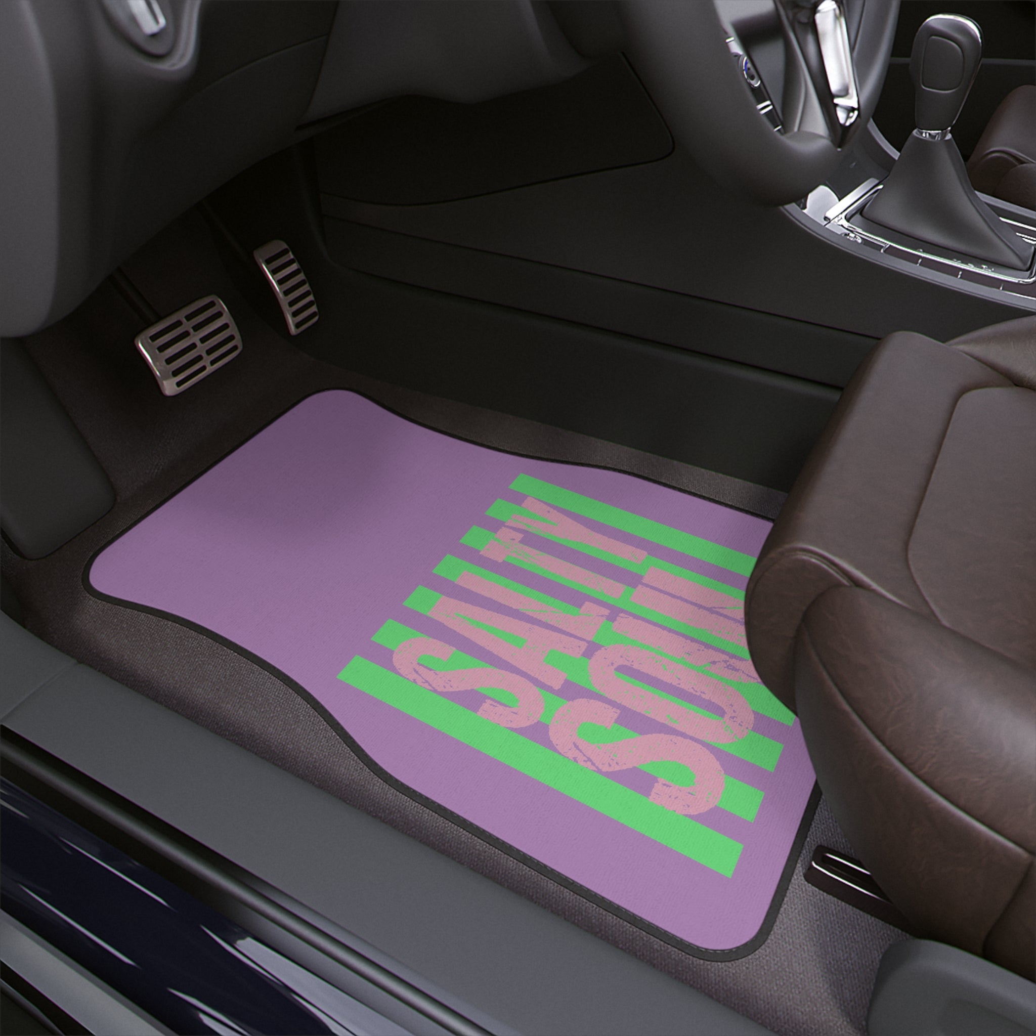 Salty Soul car floor mat | purple green striped graphic
