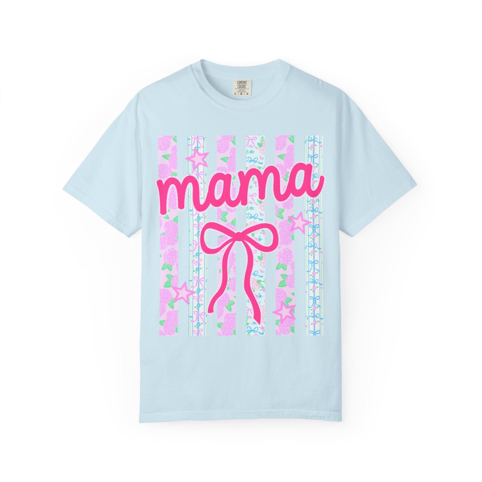 Mama Bow T-Shirt — Pastel Stripes & Ribbon Mother’s Day Tee
