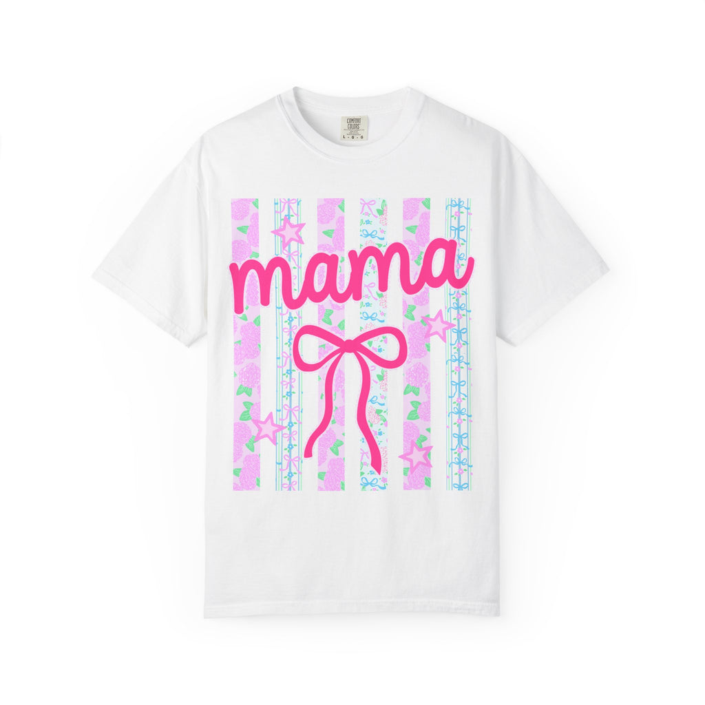 Mama Bow T-Shirt — Pastel Stripes & Ribbon Mother’s Day Tee